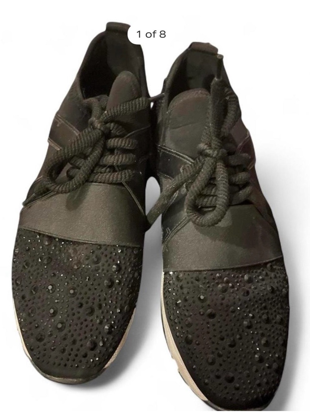 Womens Black Athletic Sneakers with Crystal Detail
